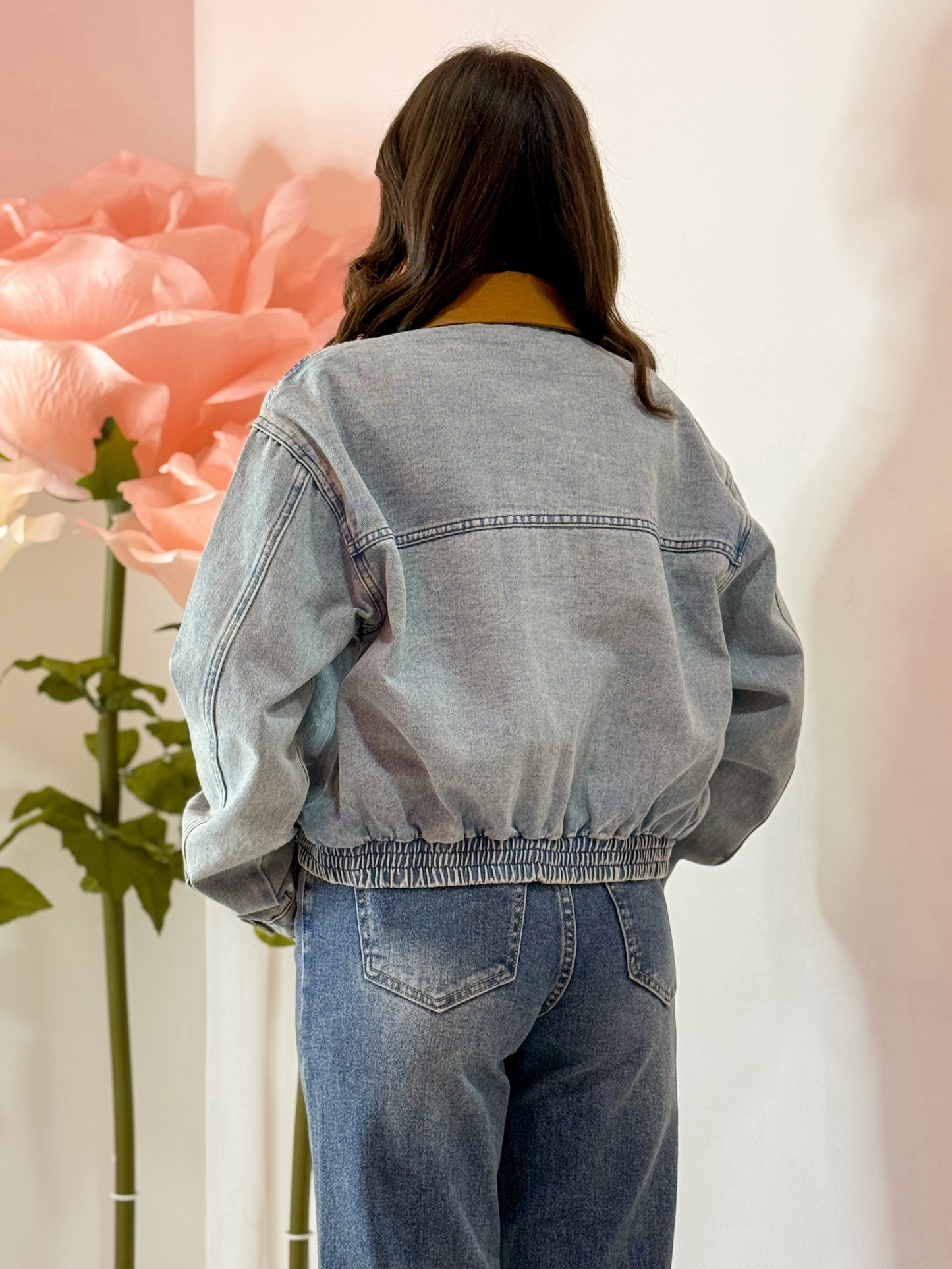 GIUBBINO JEANS E COLLETTO MARRONE