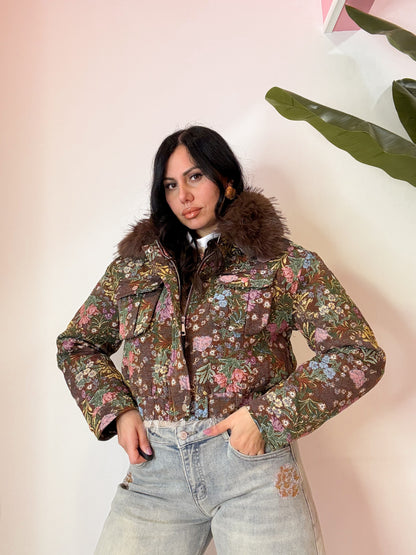 BOMBER FLOWERS MARRONE