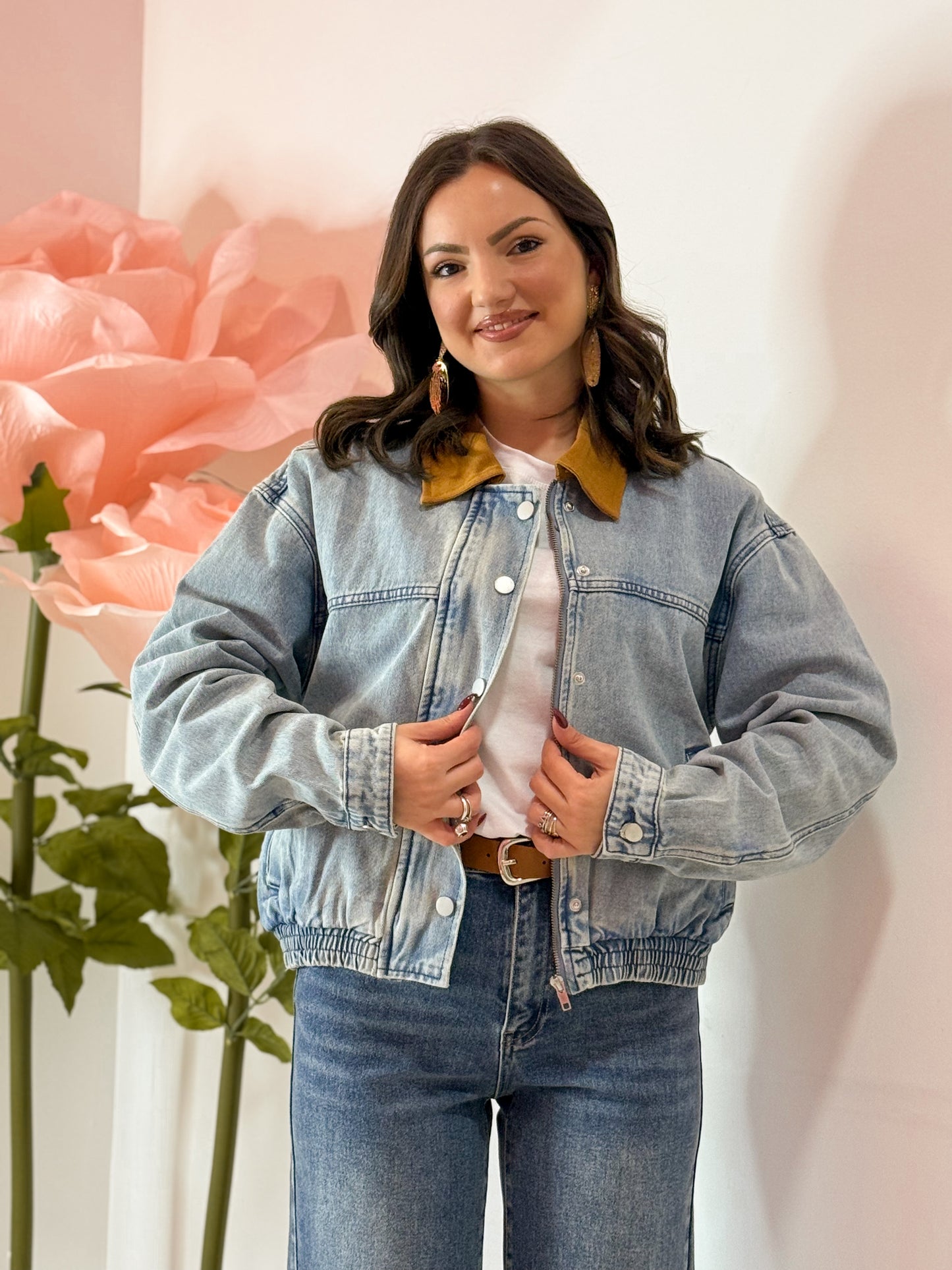 GIUBBINO JEANS E COLLETTO MARRONE