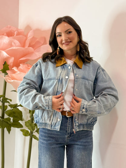 GIUBBINO JEANS E COLLETTO MARRONE