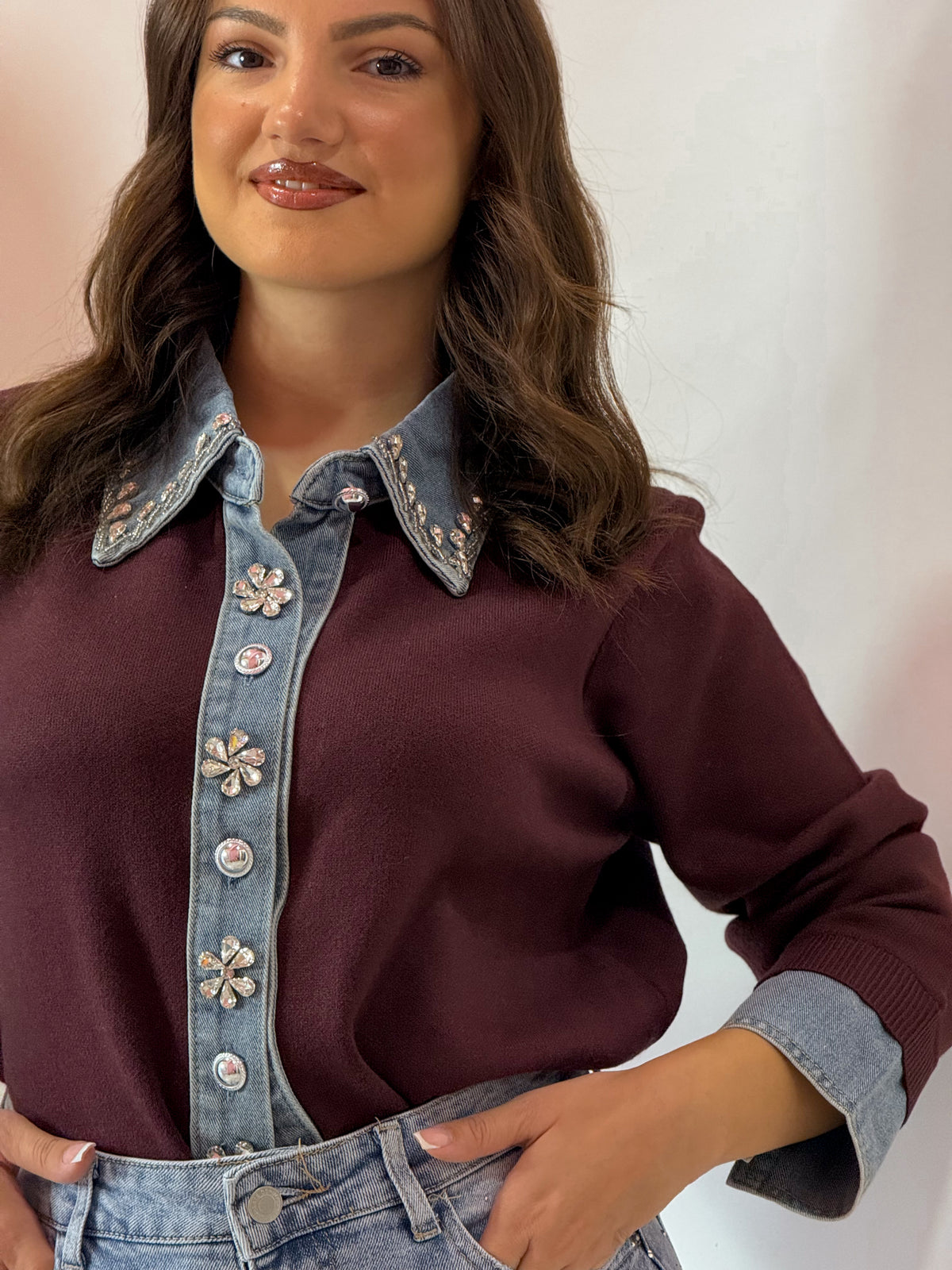 PULL DENIM GIOELLO BIANCO E BORGOGNA