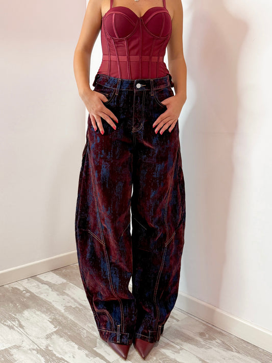 JEANS CON INSERTI BORDEAUX