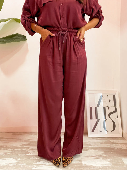 Pantalone satinato bordeaux