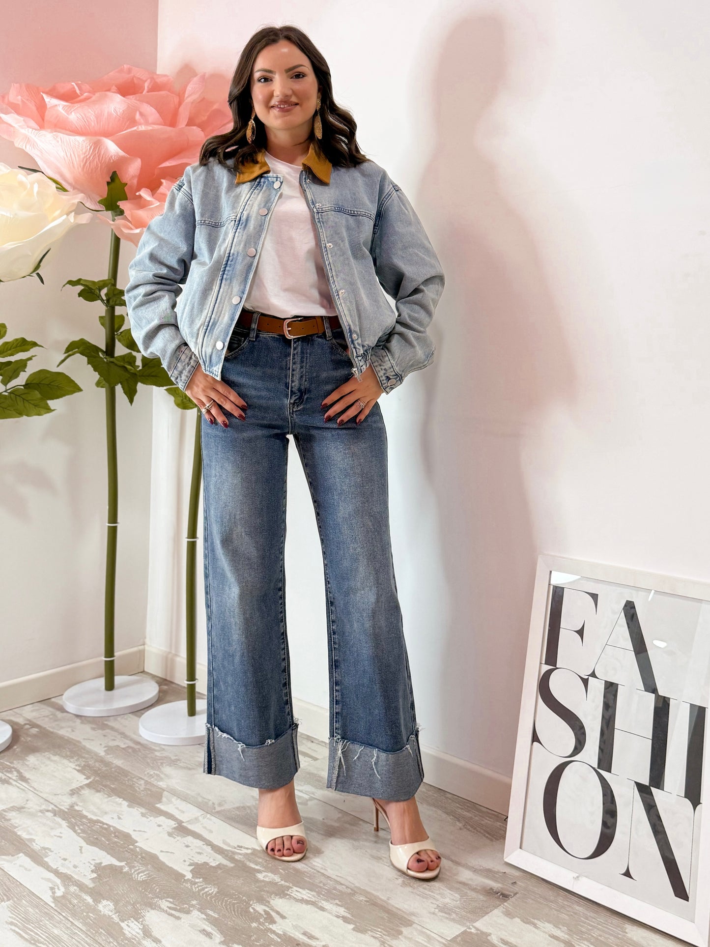 GIUBBINO JEANS E COLLETTO MARRONE