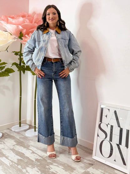 GIUBBINO JEANS E COLLETTO MARRONE
