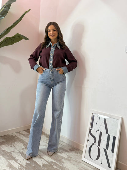 PULL DENIM GIOELLO BIANCO E BORGOGNA