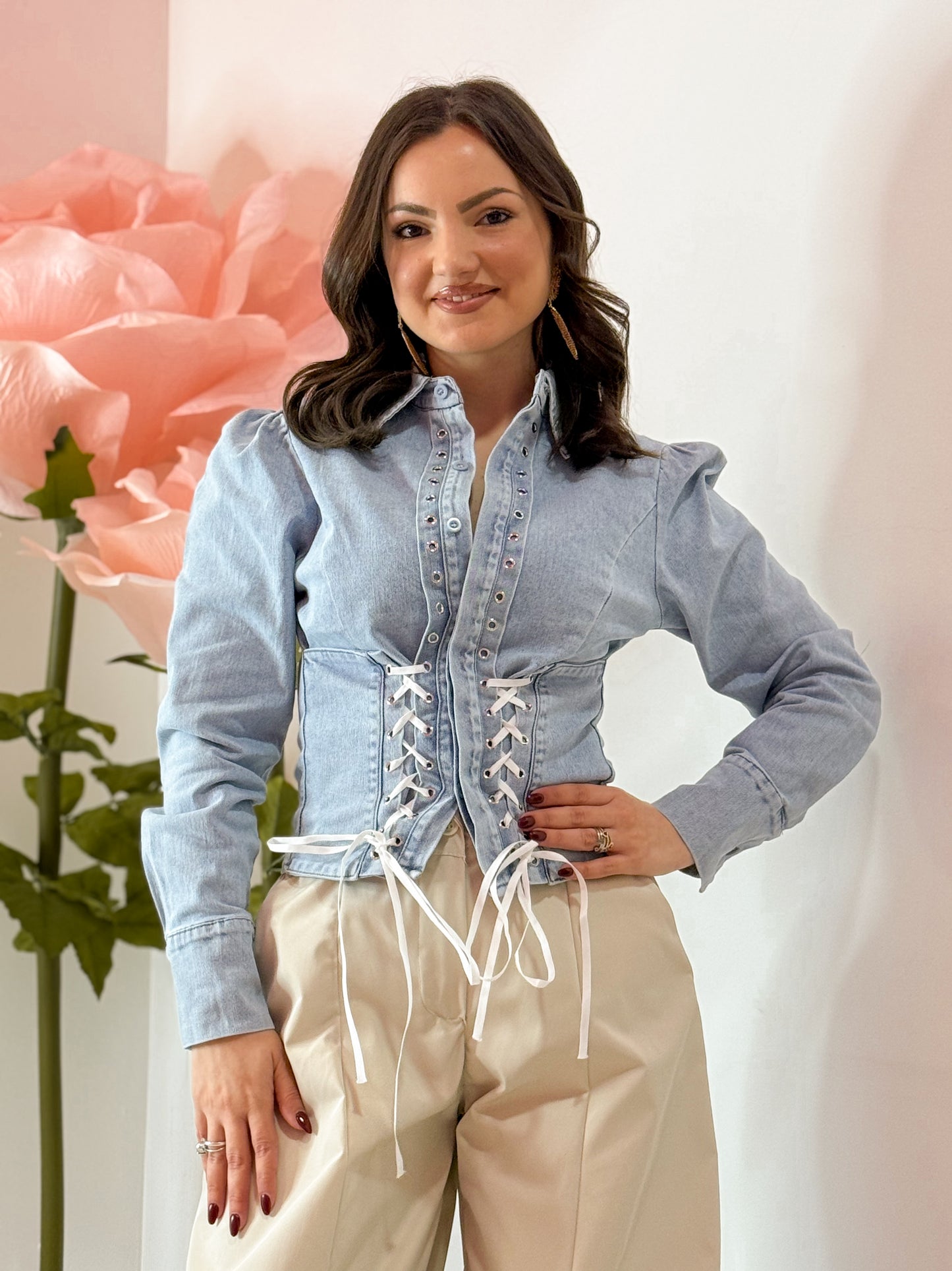 CAMICIA JEANS STRINGATA