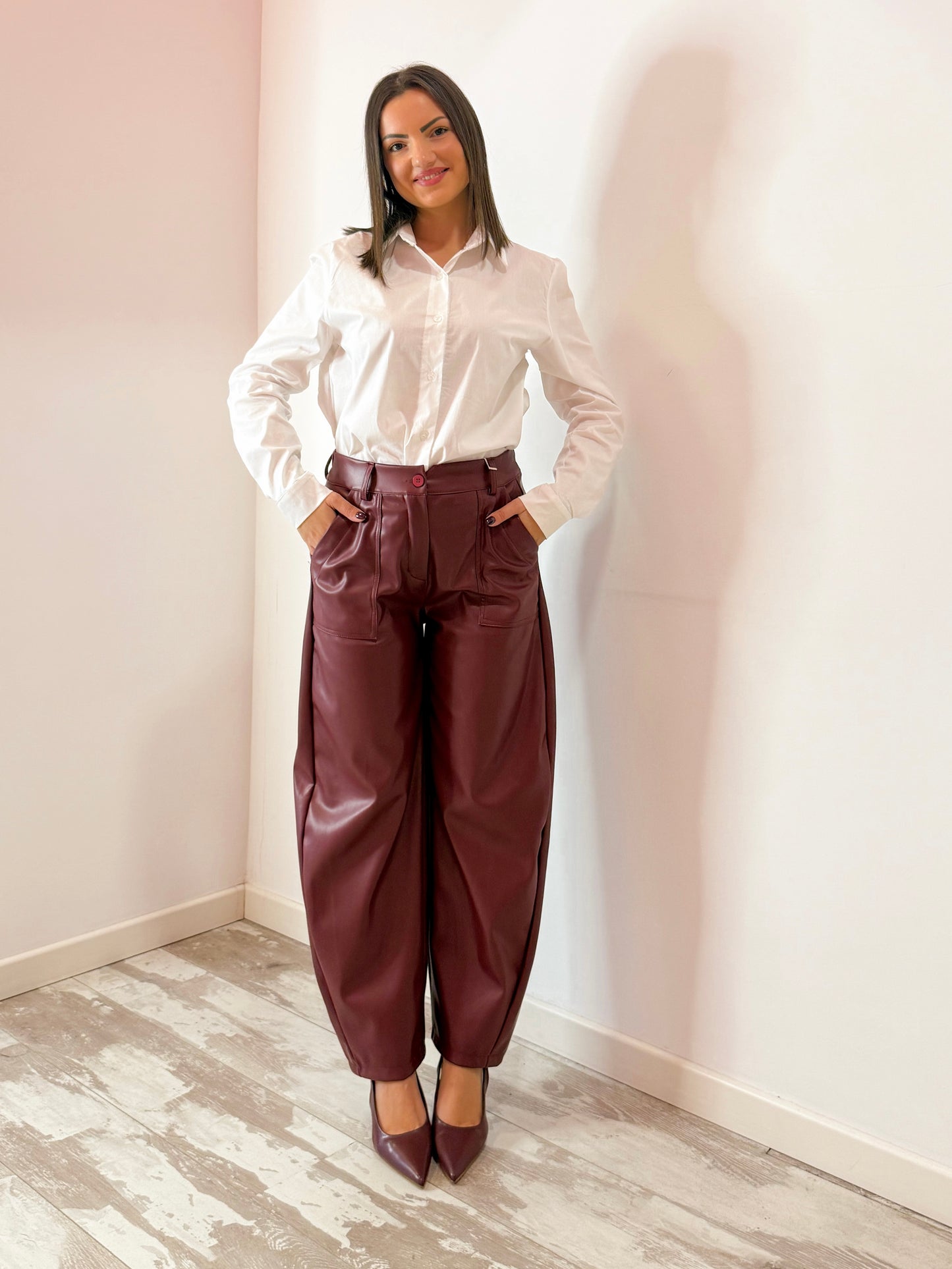 PANTALONE ECOPELLE BORDEAUX