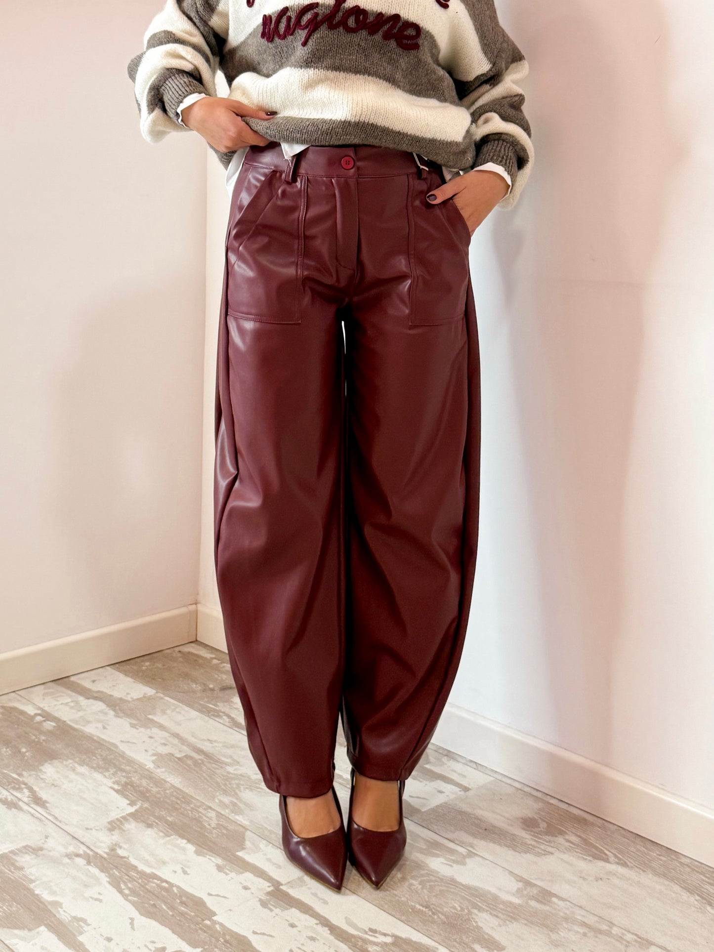 PANTALONE ECOPELLE BORDEAUX