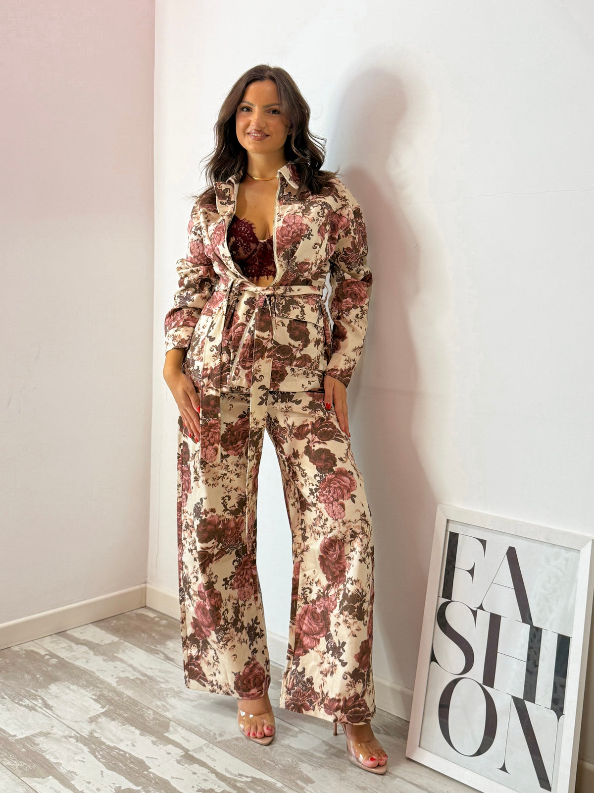 SET GIACCA PANTALONE FIORI