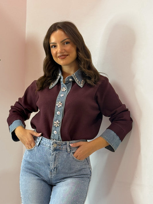 PULL DENIM GIOELLO BIANCO E BORGOGNA