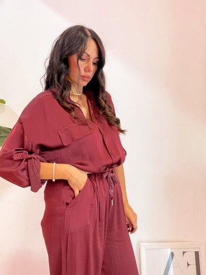 Camicia satinata bordeaux