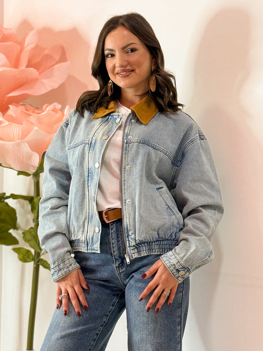 GIUBBINO JEANS E COLLETTO MARRONE