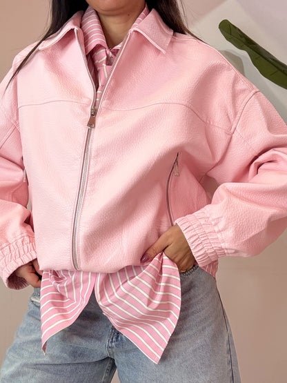 GIACCA MARTELLATA ROSA E BEIGE