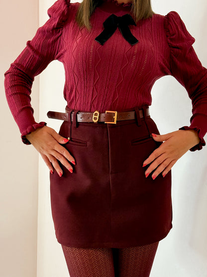 MINIGONNA BORDEAUX IN PANNO