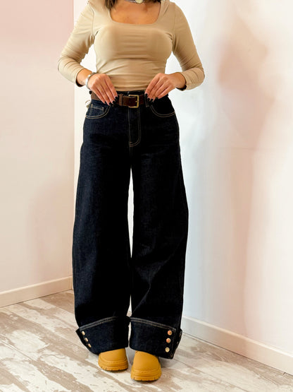 JEANS RISVOLTONE SCURO
