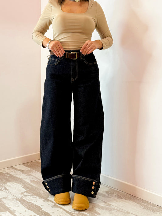 JEANS RISVOLTONE SCURO