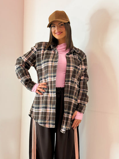 CAMICIA SPALLINE ROSA/MARRONE