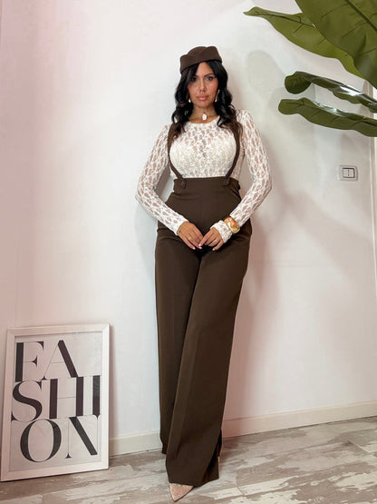 PANTALONE BRETELLE CIOCCOLATO
