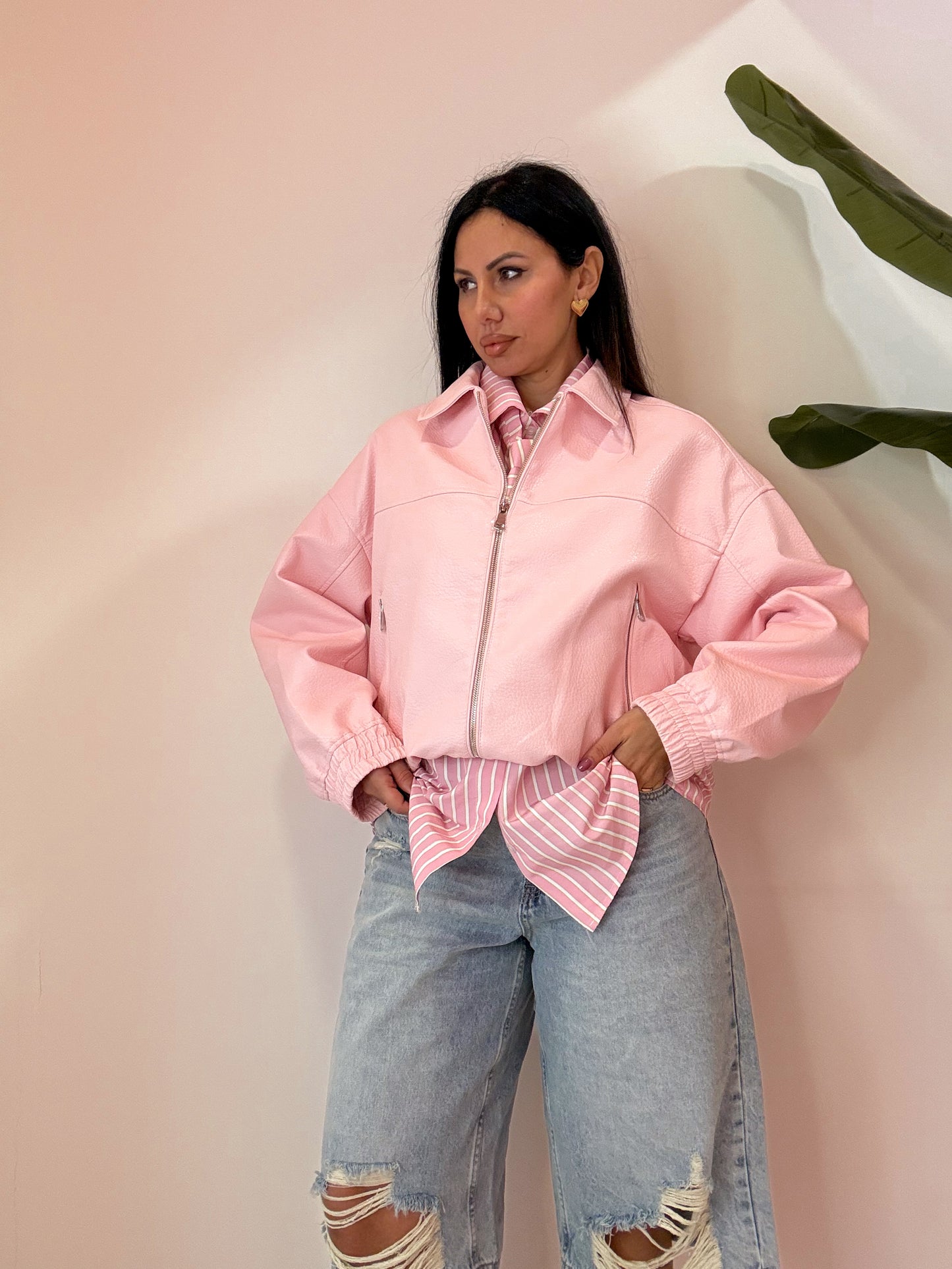 GIACCA MARTELLATA ROSA E BEIGE