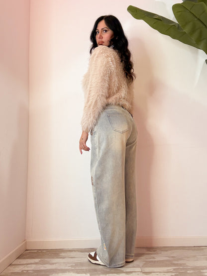 JEANS CON ROSA BRILLANTINI