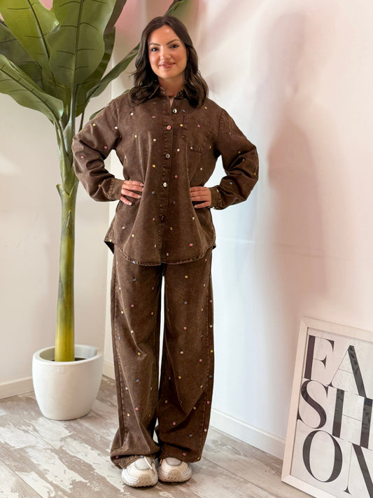 SET MARRONE FIORELLINI