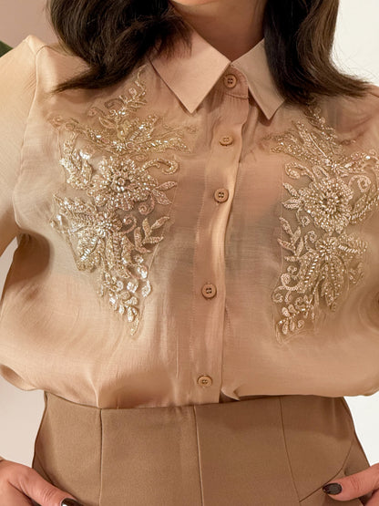 CAMICIA LAVORATA BEIGE