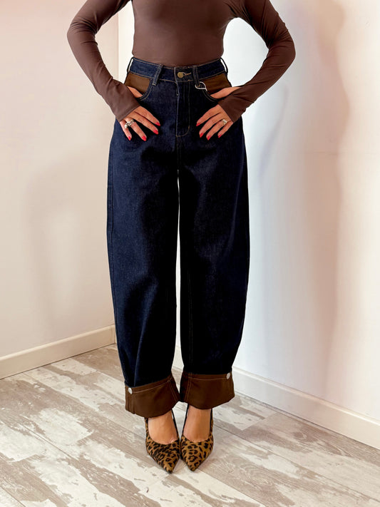 JEANS RISVOLTINO MARRONE