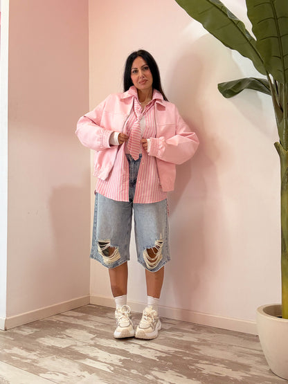 GIACCA MARTELLATA ROSA E BEIGE