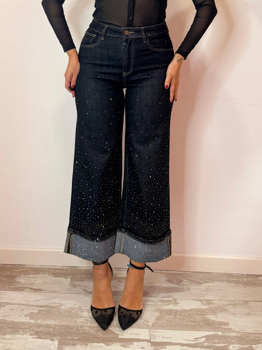 JEANS RISVOLTO E BRILLANTINI