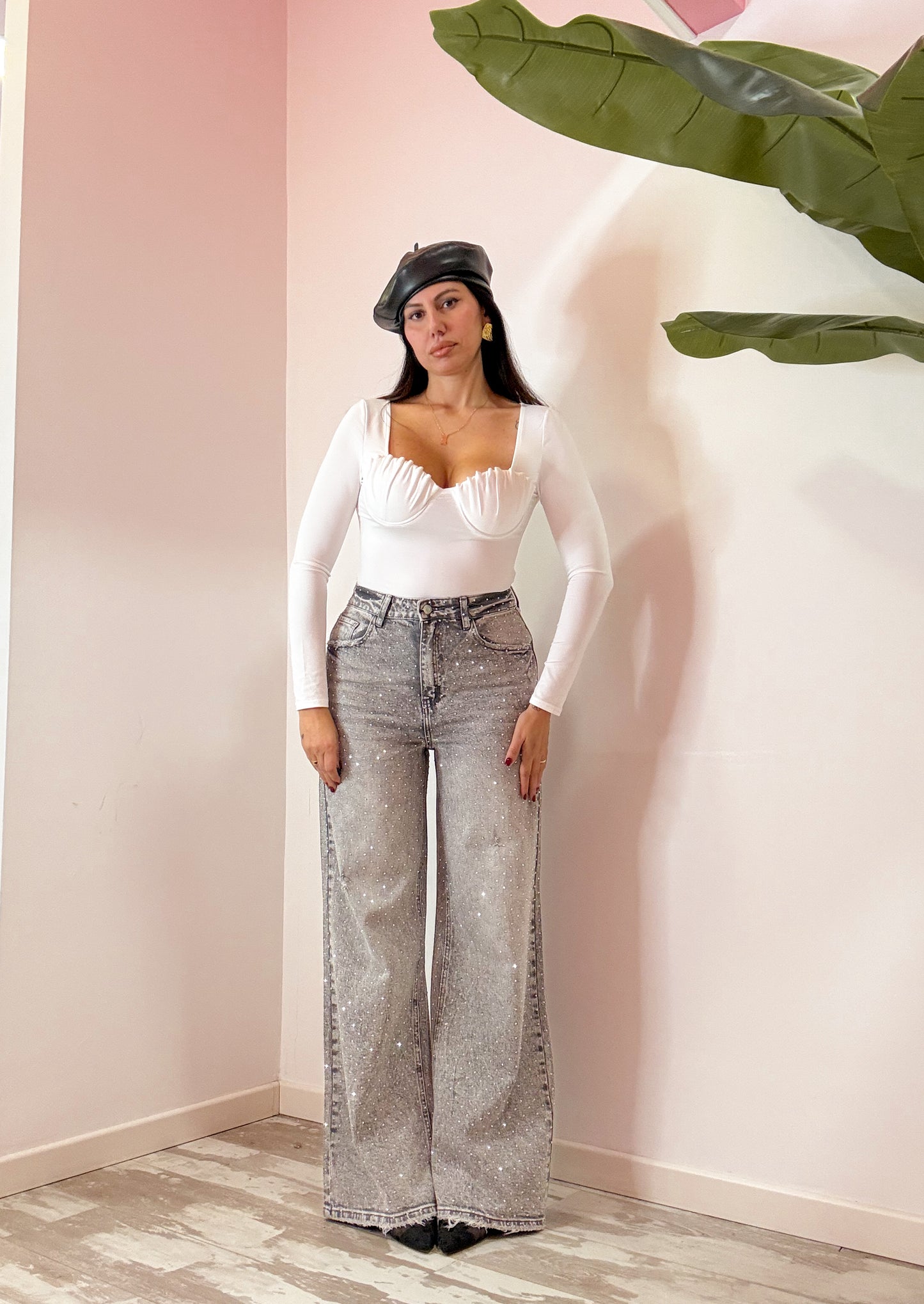 JEANS PALAZZO BRILLANTINATO