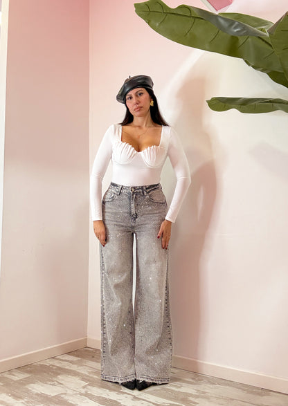 JEANS PALAZZO BRILLANTINATO