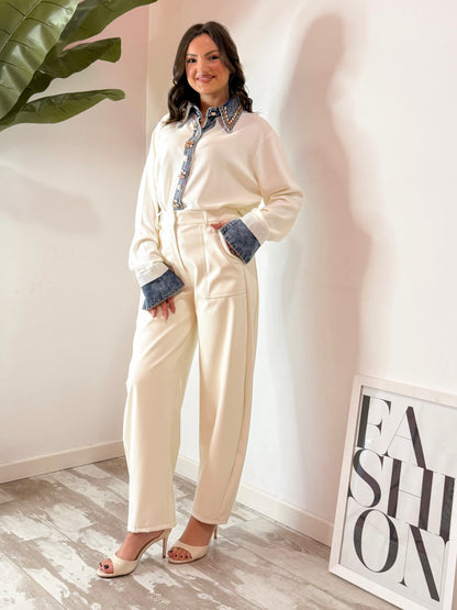 PANTALONE SIMILPELLE BIANCO