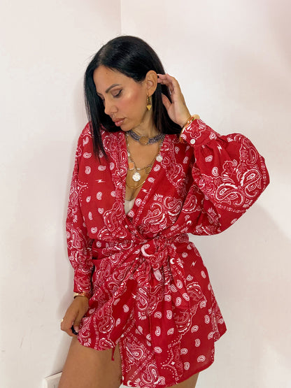 VESTITO PORTAFOGLIO BANDANA ROSSO