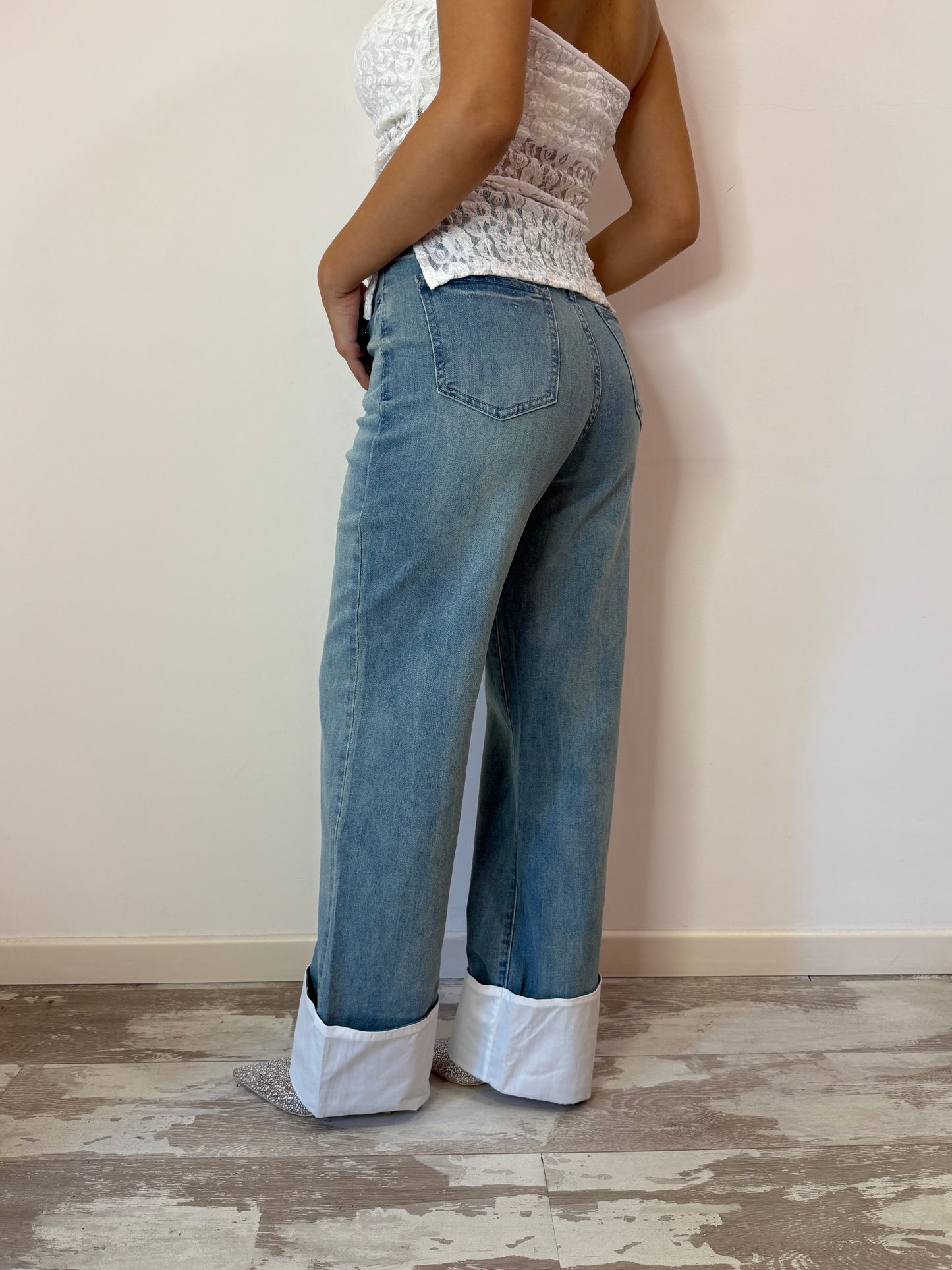 JEANS PIEGONE BIANCO
