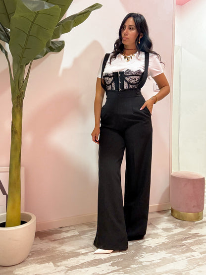 PANTALONE BRETELLE NERO