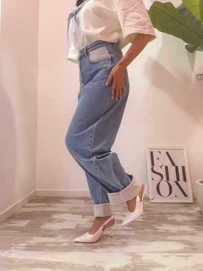 JEANS RISVOLTO BIANCO