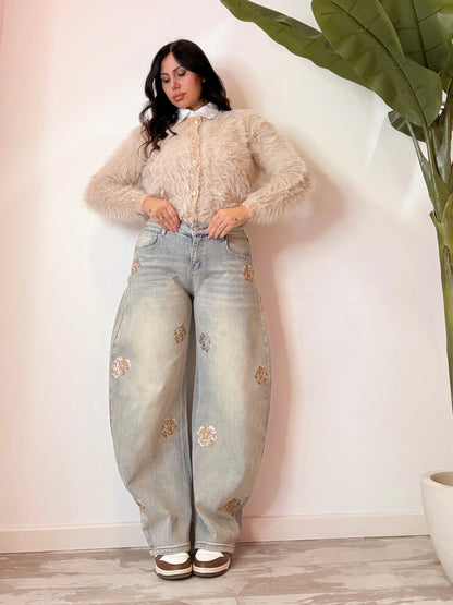 JEANS CON ROSA BRILLANTINI