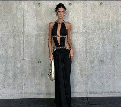 VESTITO LUNGO BLACK PAILLETTES