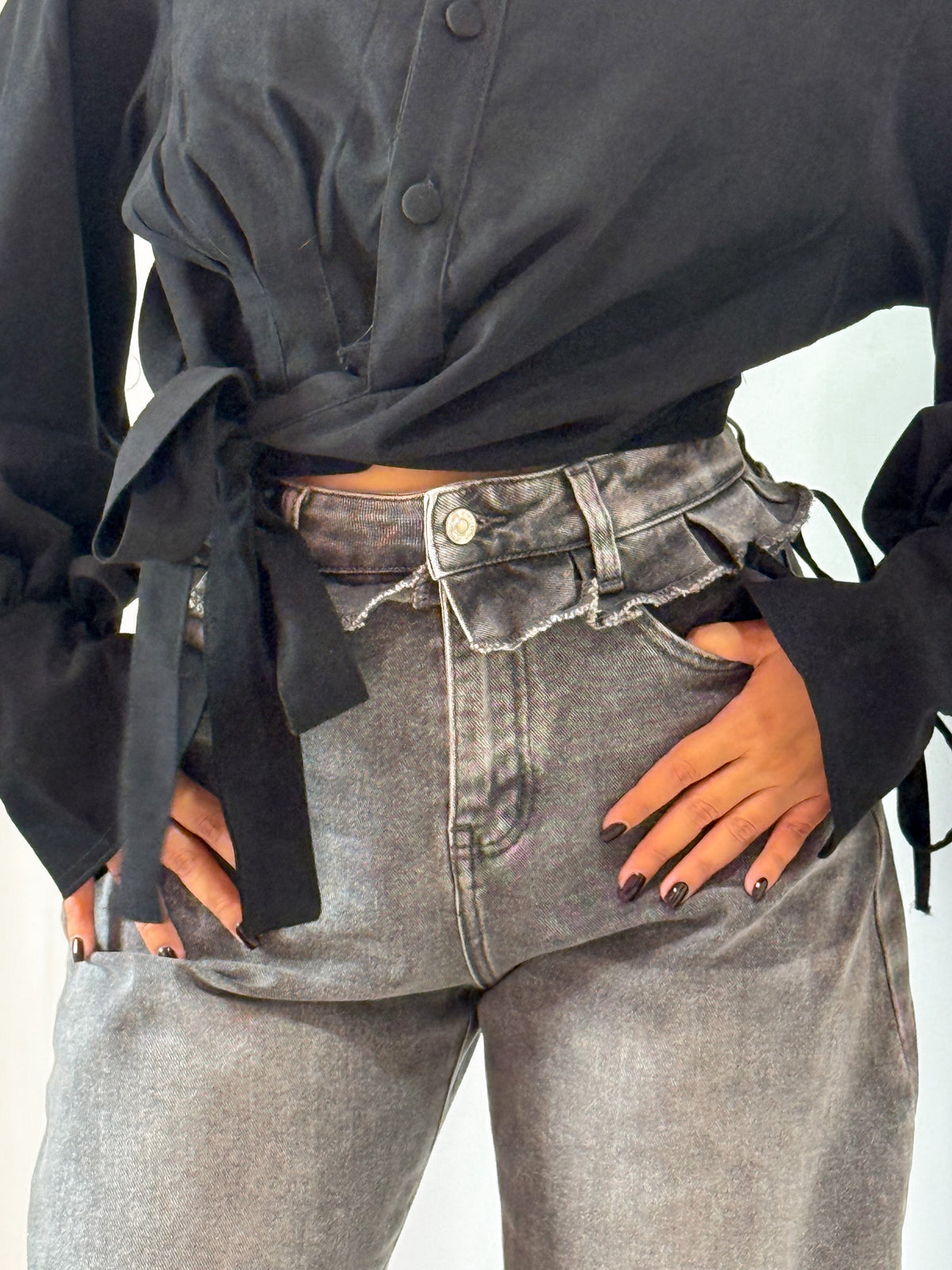 CAMICIA CROP PALLONCINO NERA