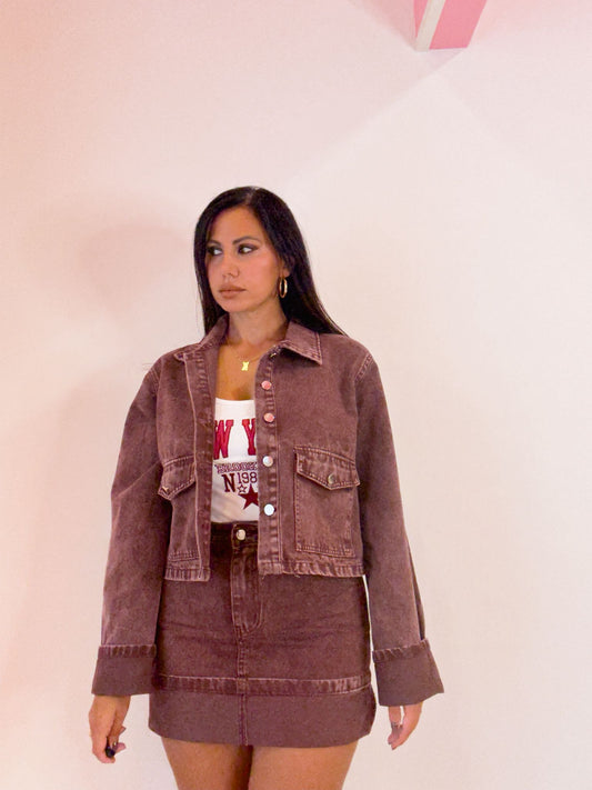 Giacca denim bordeaux