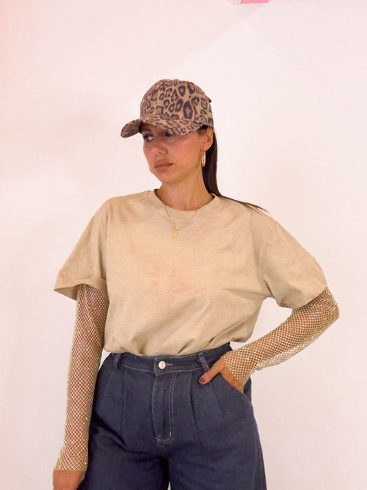 T-shirt manica a rete con strass 2