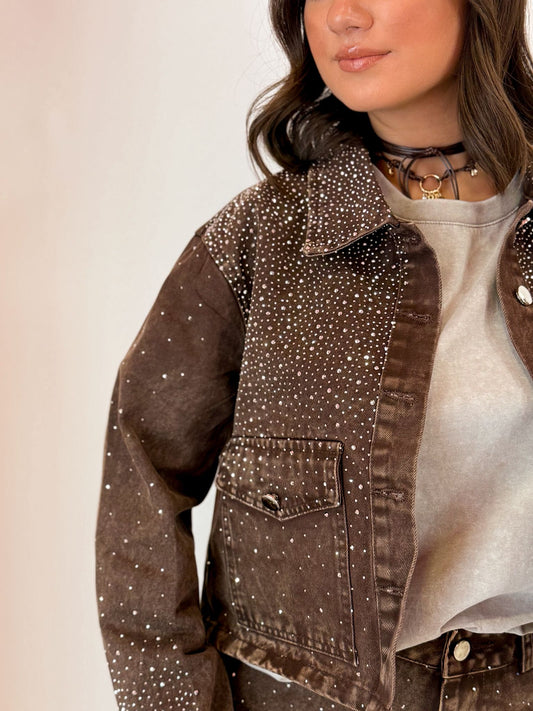Giacca marrone con strass