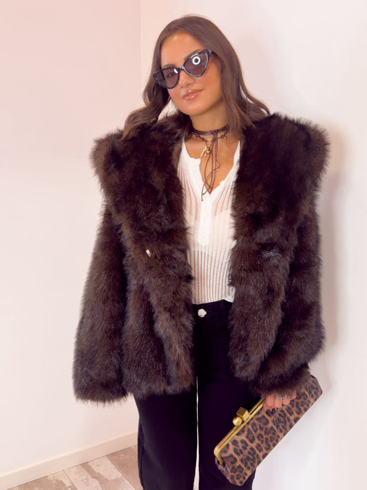 Ecofur con cappuccio marrone