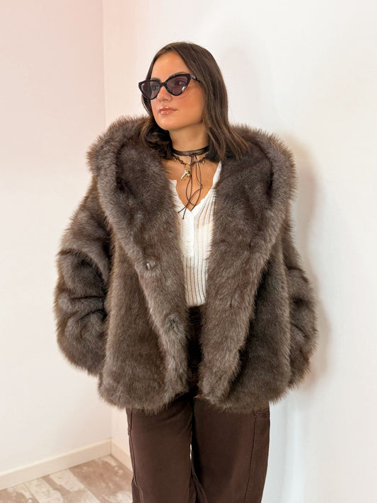 Ecofur con cappuccio grigia