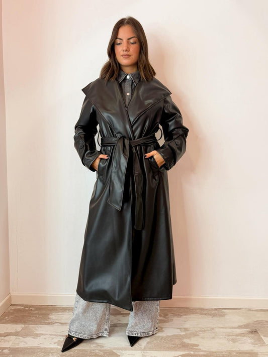 Trench lungo similpelle  nero