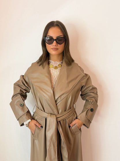 Trench lungo similpelle tortora
