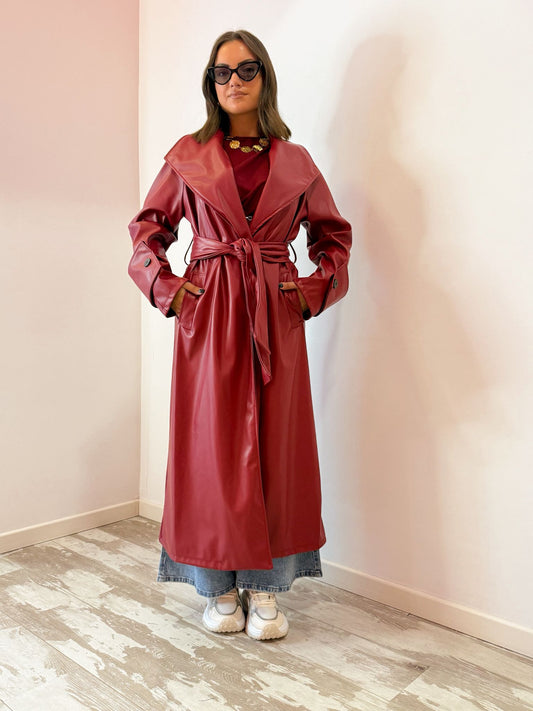 Trench lungo similpelle Bordeaux