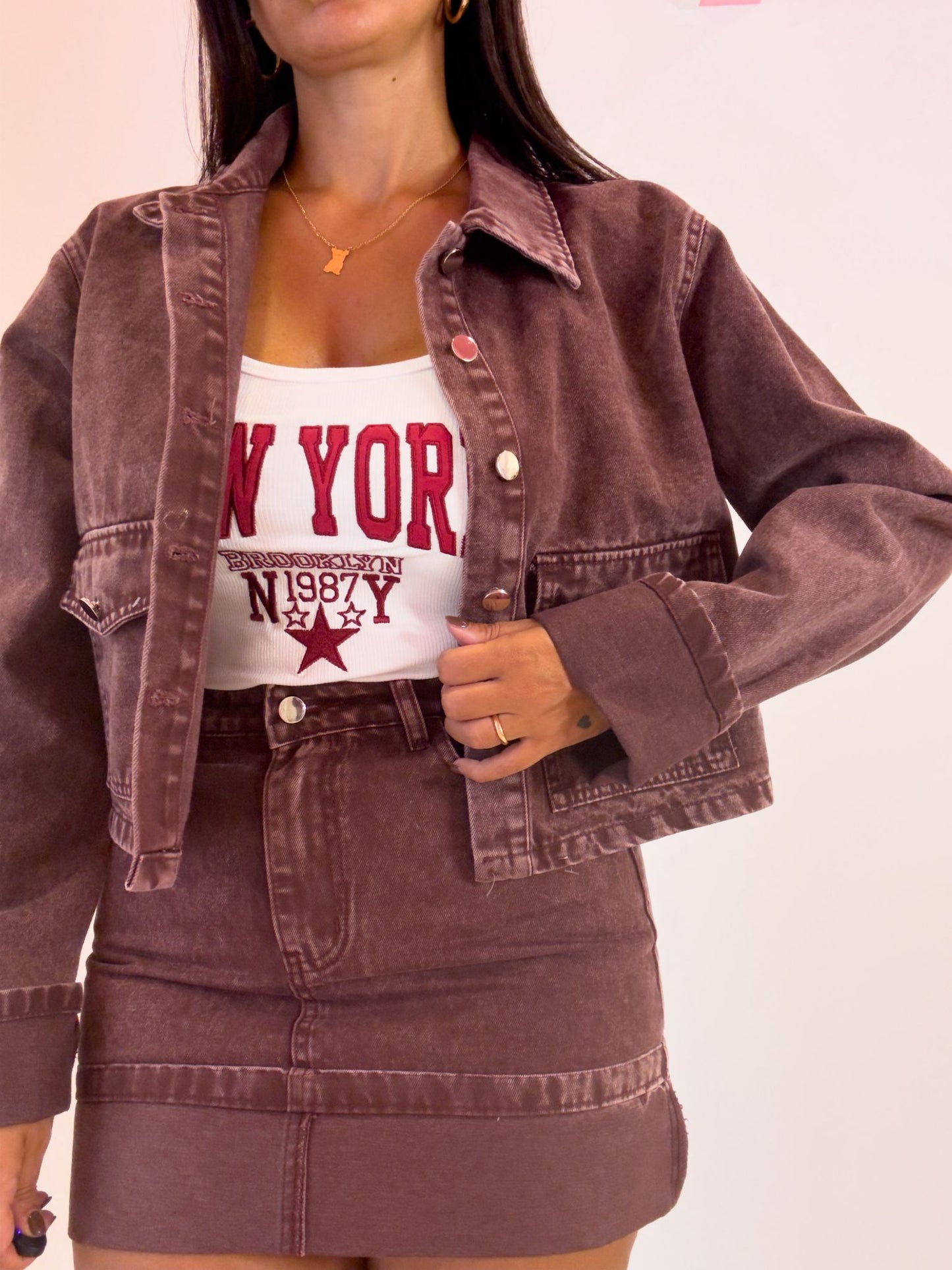 Giacca denim bordeaux