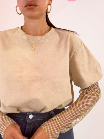 T-shirt manica a rete con strass 2